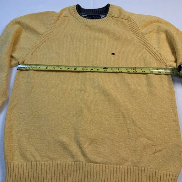 Tommy Hilfiger Sweater Men's M Yellow Essential Mini Flag Logo Vintage Round - Picture 9 of 16